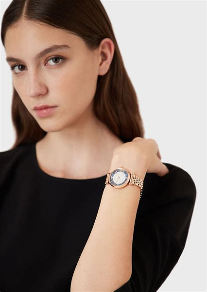 Emporio Armani Gianni T-Bar Quartz Crystals Black Dial Gold Steel Strap Watch For Women - AR11423 Buy Now By Emporio Armani