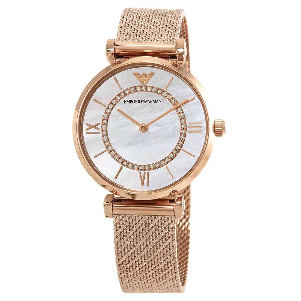 Emporio Armani Gianni T Bar Mother of Pearl Dial Rose Gold Mesh Bracelet Watch For Women - AR11320 Buy Now By Emporio Armani