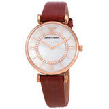 Emporio Armani Gianni T-Bar Analog Mother of Pearl Dial Red Leather Strap Watch For Women - AR11322 Buy Now By Emporio Armani