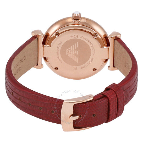Emporio Armani Gianni T-Bar Analog Mother of Pearl Dial Red Leather Strap Watch For Women - AR11322 Buy Now By Emporio Armani