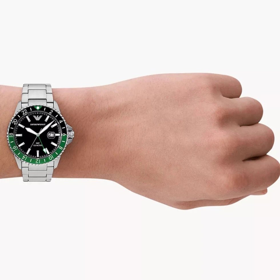 Emporio Armani Sea Explorer GMT Quartz Black Dial Silver Steel Strap Watch For Men - AR11589 Buy Now By Emporio Armani