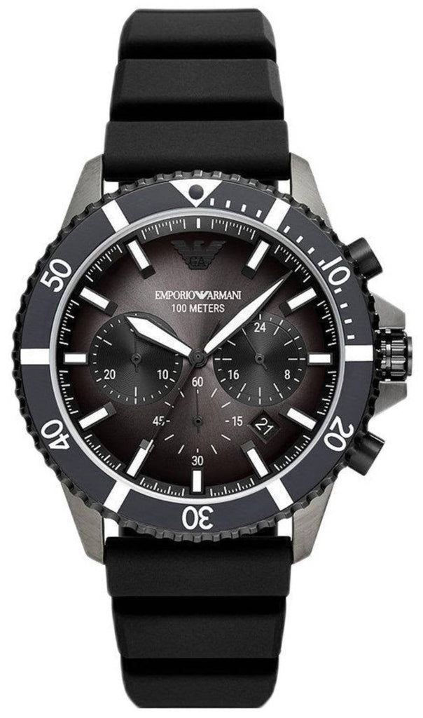 Emporio Armani Diver Chronograph Black Dial Black Silicon Strap Watch For Men - AR11515 Buy Now By Emporio Armani