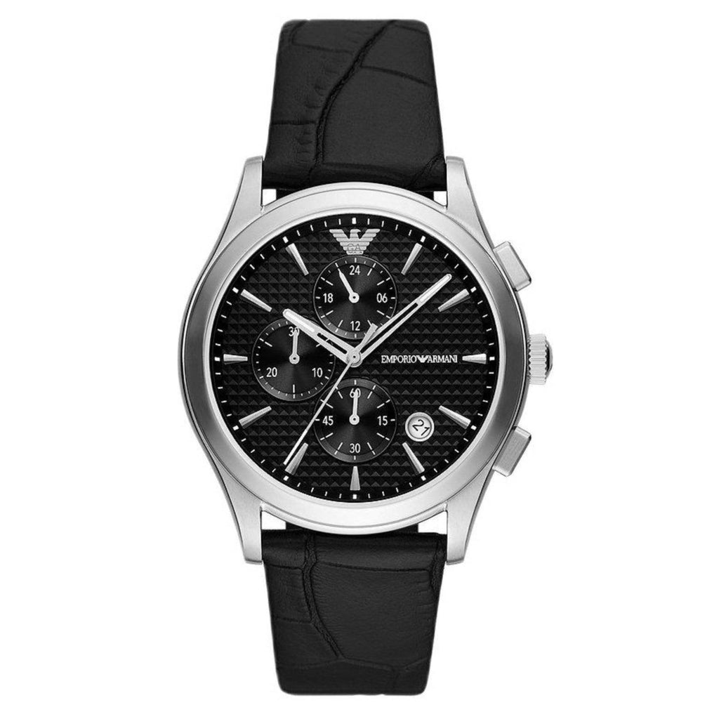 Emporio Armani Paolo Chronograph Black Dial Black Leather Strap Watch For Men - AR11530 Buy Now By Emporio Armani