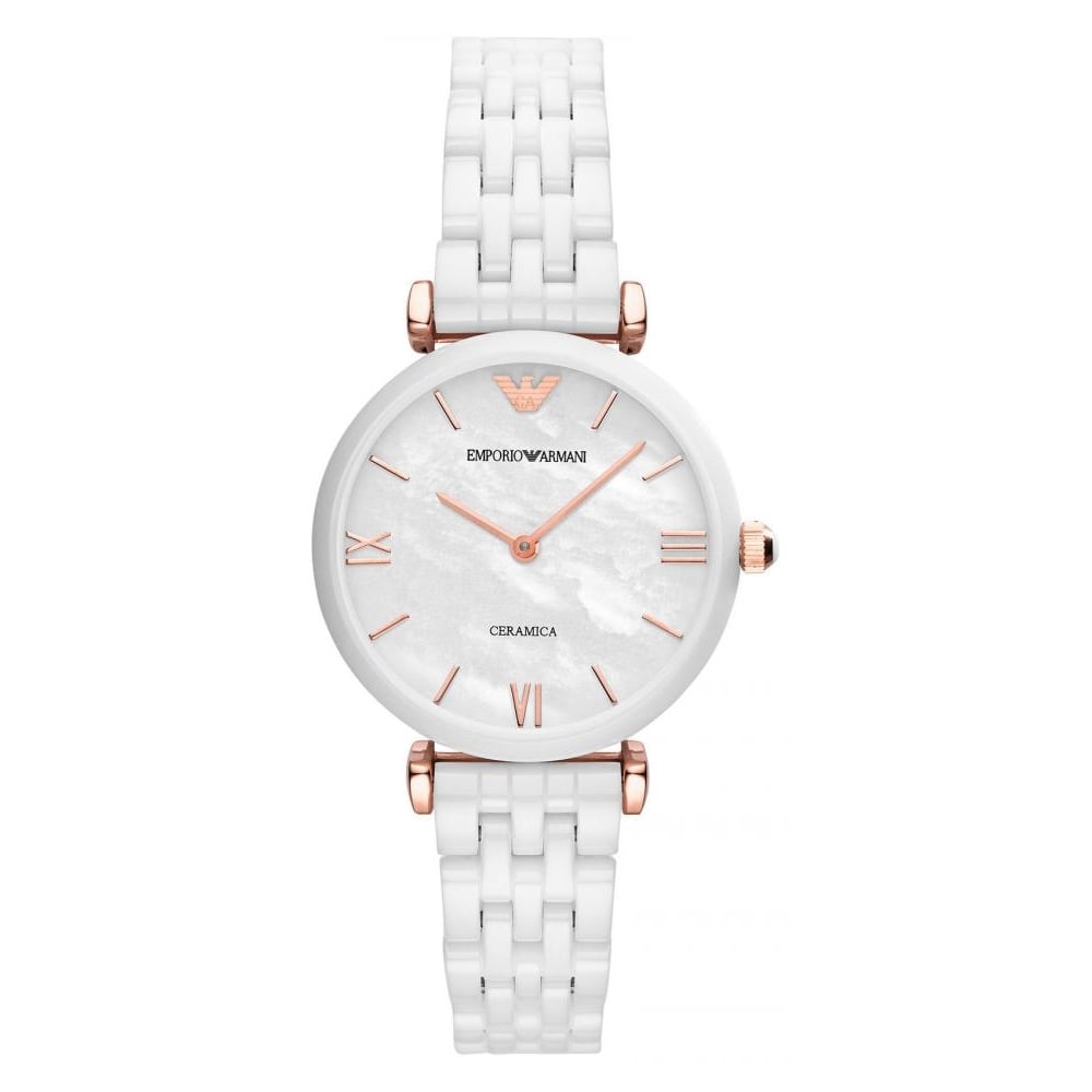 Emporio Armani Ceramica Mother of Pearl Dial White Ceramic Strap Watch For Women - AR1486 Buy Now By Emporio Armani