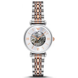 Emporio Armani Gianni T Bar Silver Skeleton Dial Two Tone Strap Watch For Women - AR1992 Buy Now By Emporio Armani