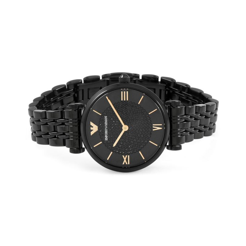 Emporio Armani Gianni T Bar All Black Diamond Dial Watch For Women - AR11245 Buy Now By Emporio Armani