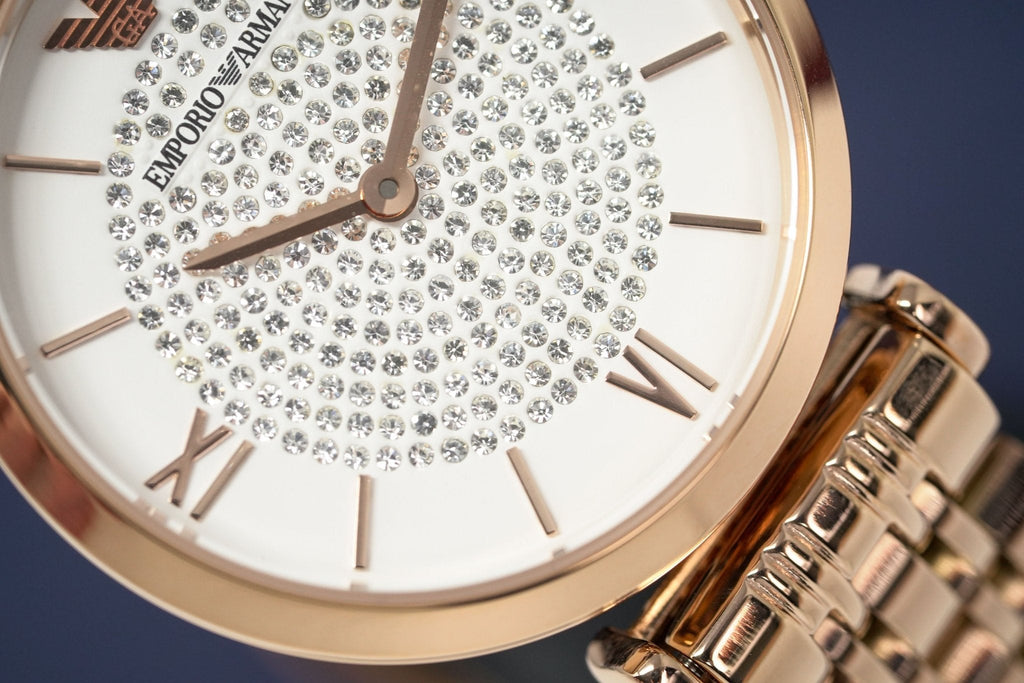 Emporio Armani T-Bar Gianni Crystal Pave Dial Rose Gold Steel Strap Watch For Women - AR11244 Buy Now By Emporio Armani