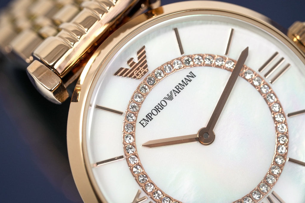 Emporio Armani Gianni T Bar Mother of Pearl Rose Gold Stainless Steel Strap Watch For Women - AR1909 Buy Now By Emporio Armani