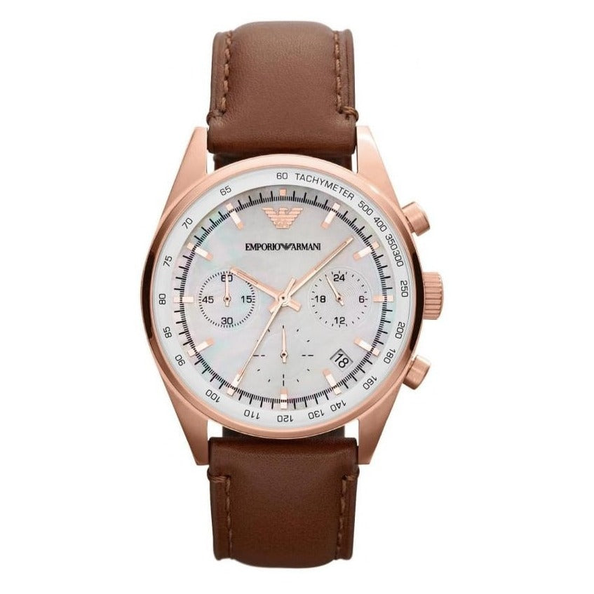 Emporio Armani Sportivo Chronograph White Dial Brown Leather Strap Watch For Men - AR5996 Buy Now By Emporio Armani