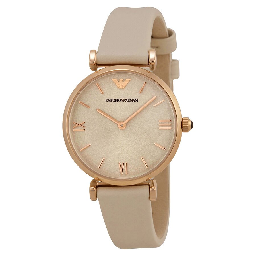 Emporio Armani Gianni T Bar Light Brown Dial White Leather Strap Watch For Women - AR1769 Buy Now By Emporio Armani