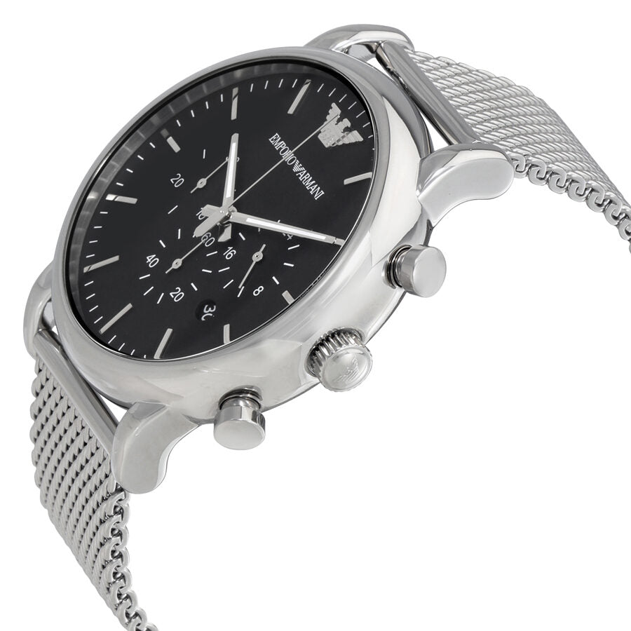 Emporio Armani Luigi Black Dial Silver Mesh Bracelet Watch For Men - AR8032 Buy Now By Emporio Armani