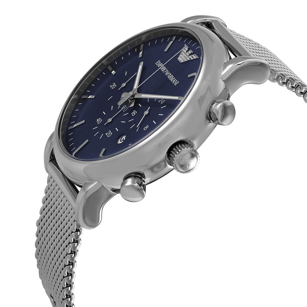 Emporio Armani Luigi Chronograph Blue Dial Silver Mesh Bracelet Watch For Men - AR80038 Buy Now By Emporio Armani