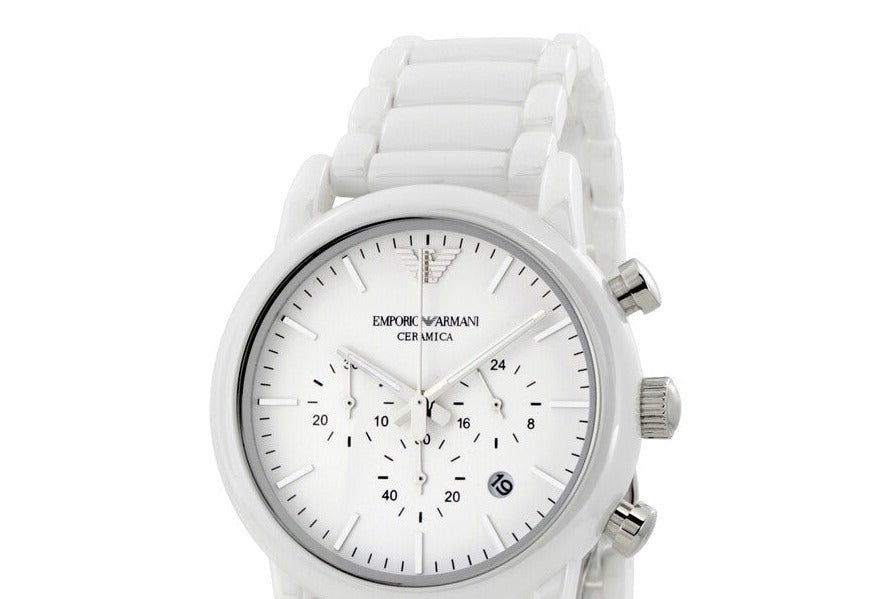 Emporio Armani Luigi Chronograph Ceramic White Dial White Ceramic Strap Watch For Men - AR1499 Buy Now By Emporio Armani