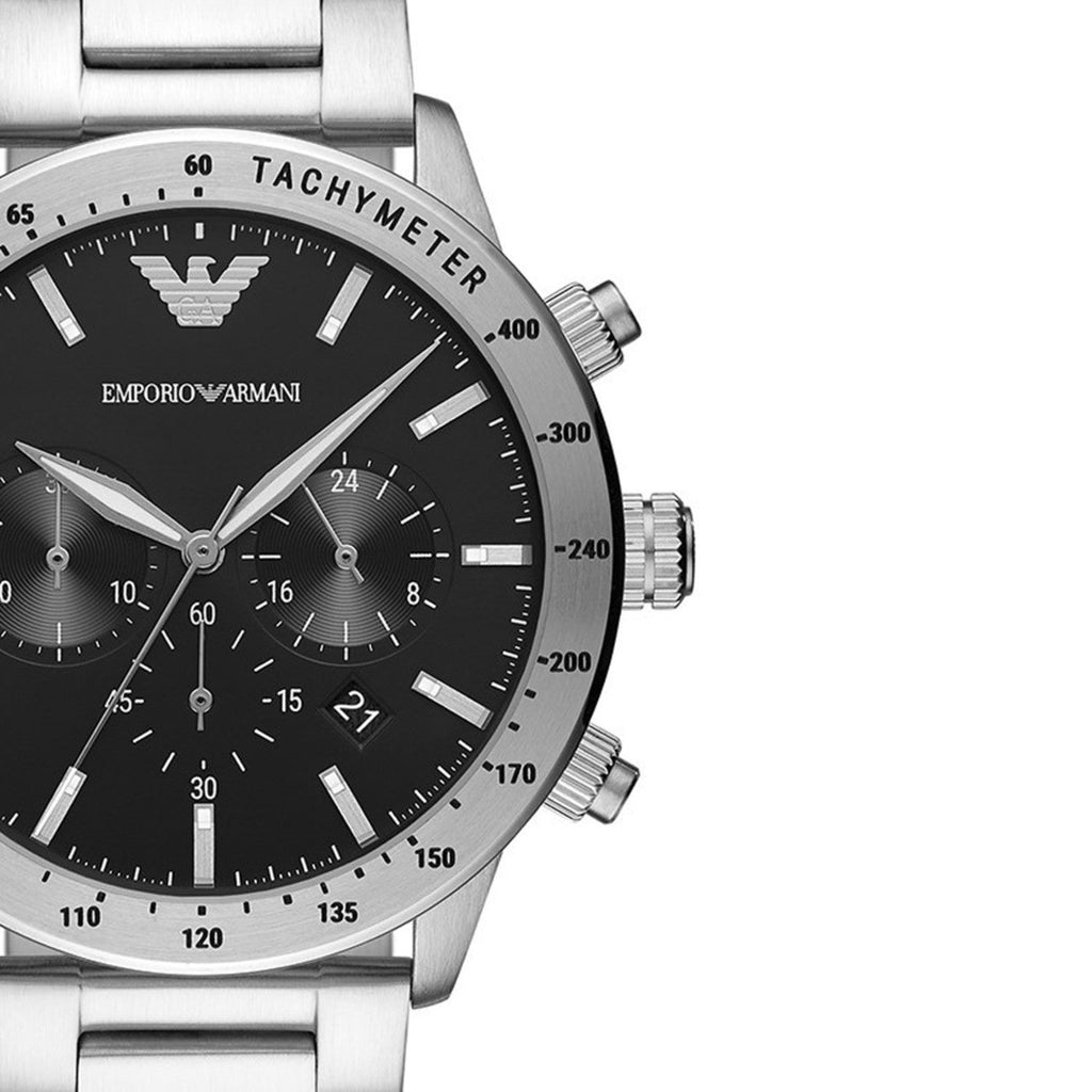 Emporio Armani Mario Chronograph Black Dial Silver Steel Strap Watch For Men - AR11241 Buy Now By Emporio Armani
