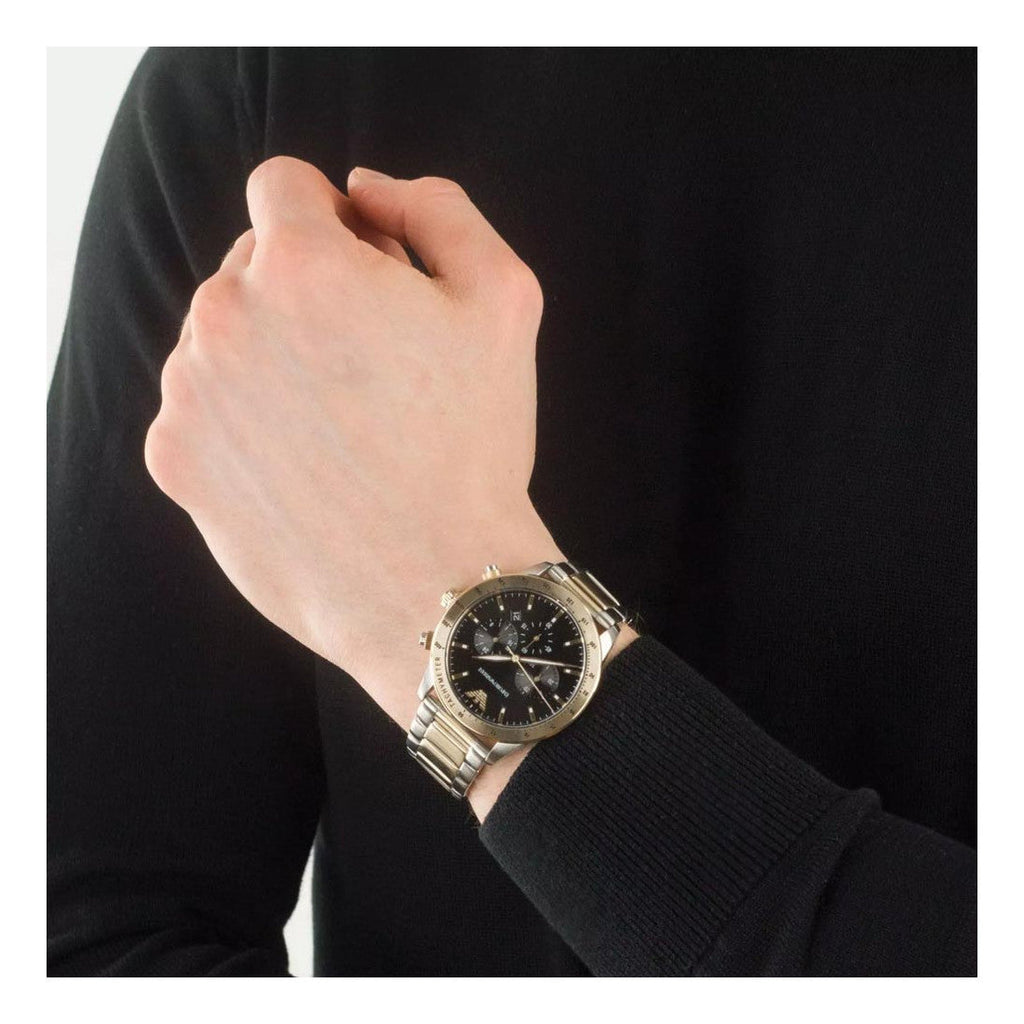 Emporio Armani Analog Chronograph Black Dial Two Tone Steel Strap Watch For Men - AR11521 Buy Now By Emporio Armani