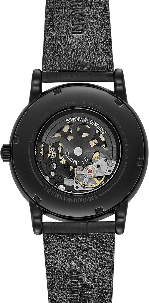 Emporio Armani Meccanico Automatic Skeleton Dial Black Leather Strap Watch For Men - AR60008 Buy Now By Emporio Armani