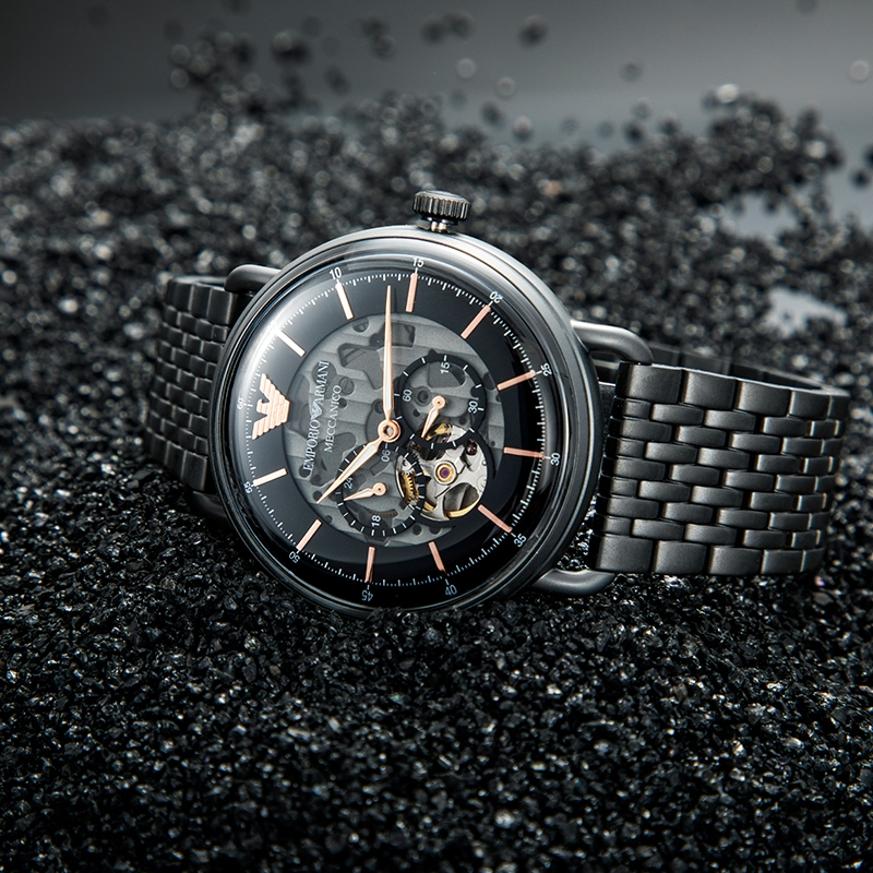 Emporio Armani Automatic Multifunction Black Dial Black Mesh Bracelet Watch For Men - AR60025 Buy Now By Emporio Armani