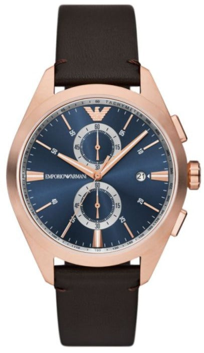 Emporio Armani Claudio Chronograph Blue Dial Brown Leather Strap Watch For Men - AR11554 Buy Now By Emporio Armani