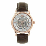 Emporio Armani Meccanico Silver Skeleton Dial Brown Leather Strap Watch For Men - AR1983 Buy Now By Emporio Armani