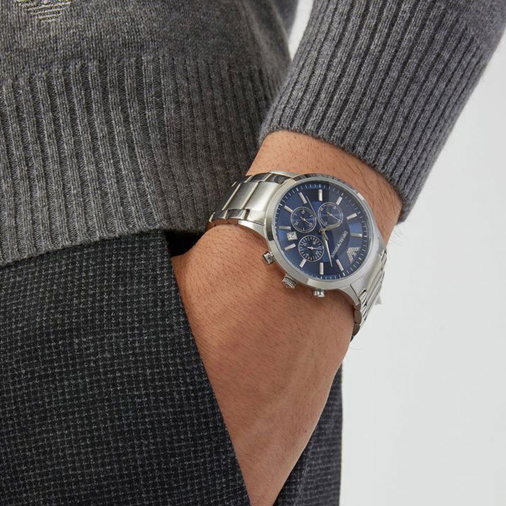 Emporio Armani Renato Chronograph Blue Dial Silver Steel Strap Watch For Men - AR2448 Buy Now By Emporio Armani