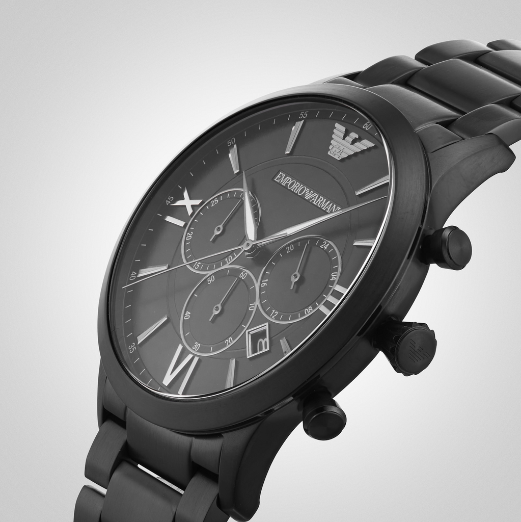 Emporio Armani Giovanni Chronograph Black Dial Black Steel Strap Watch For Men - AR11349 Buy Now By Emporio Armani