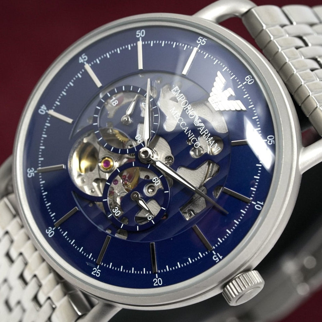 Emporio Armani Aviator Multifunction Blue Dial Silver Mesh Bracelet Watch For Men - AR60024 Buy Now By Emporio Armani