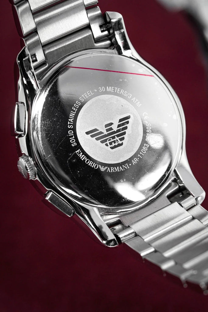 Emporio Armani Valente Chronograph Quartz Black Dial Silver Steel Strap Watch For Men - AR11083