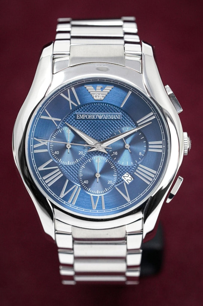 Emporio Armani Chronograph Quartz Blue Dial Silver Steel Strap Watch For Men - AR11082