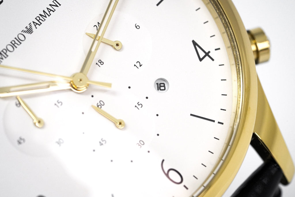 Emporio Armani Classic Chronograph White Dial Black Leather Strap Watch For Men - AR1892 Buy Now By Emporio Armani