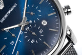 Emporio Armani Chronograph Blue Dial Gun Metallic Mesh Bracelet Watch For Men - AR1979 Buy Now By Emporio Armani