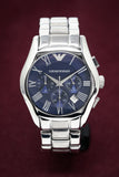 Emporio Armani Classic Blue Dial Silver Steel Strap Watch For Men - AR1635