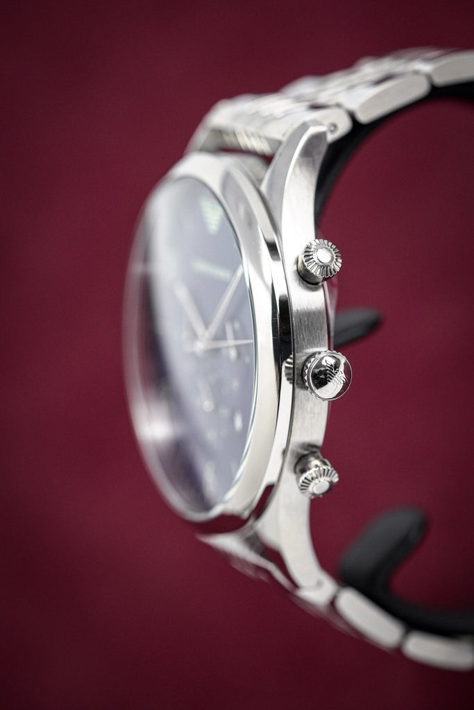 Emporio Armani Chronograph Blue Dial Silver Steel Strap Watch For Men - AR1942 Buy Now By Emporio Armani