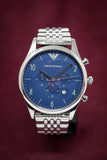 Emporio Armani Chronograph Blue Dial Silver Steel Strap Watch For Men - AR1942 Buy Now By Emporio Armani