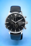 Emporio Armani Gianni Chronograph Black Dial Black Leather Strap Watch For Men - AR0397 Buy Now By Emporio Armani
