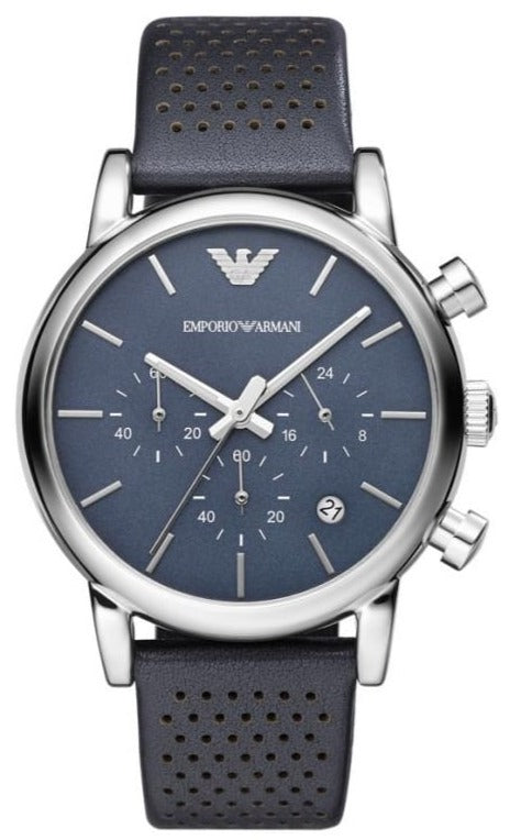 Emporio Armani Luigi Chronograph Blue Dial Black Leather Strap Watch For Men - AR1736 Buy Now By Emporio Armani