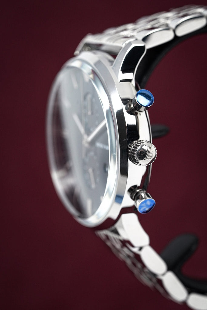Emporio Armani Gianni Chronograph Blue Dial Silver Steel Strap Watch For Men - AR80013 Buy Now By Emporio Armani