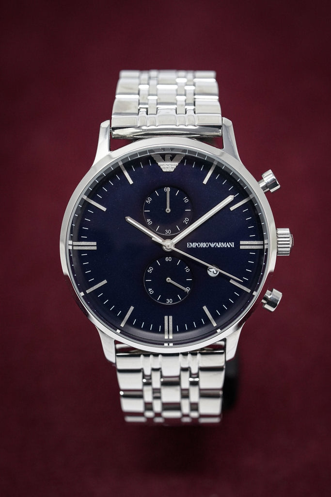 Emporio Armani Gianni Chronograph Blue Dial Silver Steel Strap Watch For Men - AR1648 Buy Now By Emporio Armani