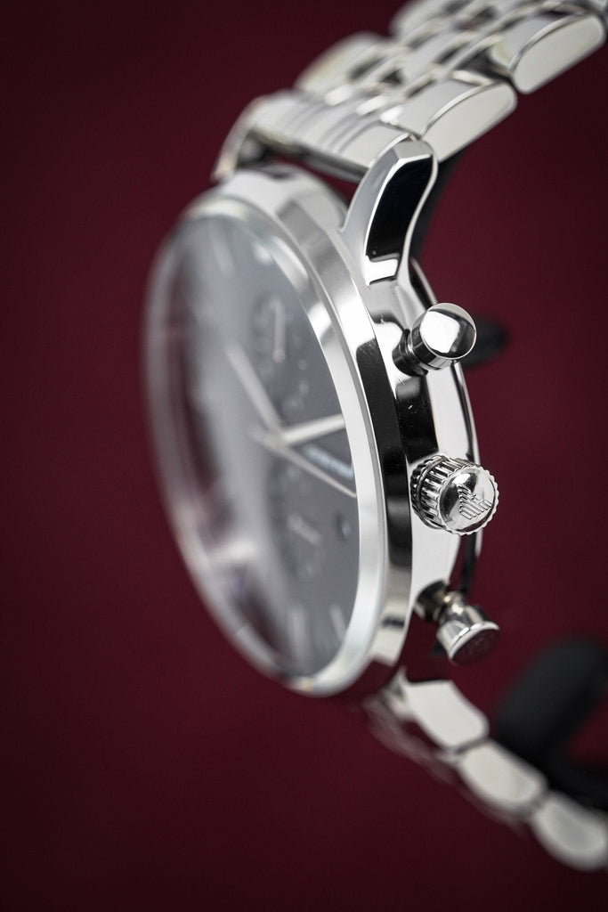 Emporio Armani Gianni Chronograph Blue Dial Silver Steel Strap Watch For Men - AR1648 Buy Now By Emporio Armani