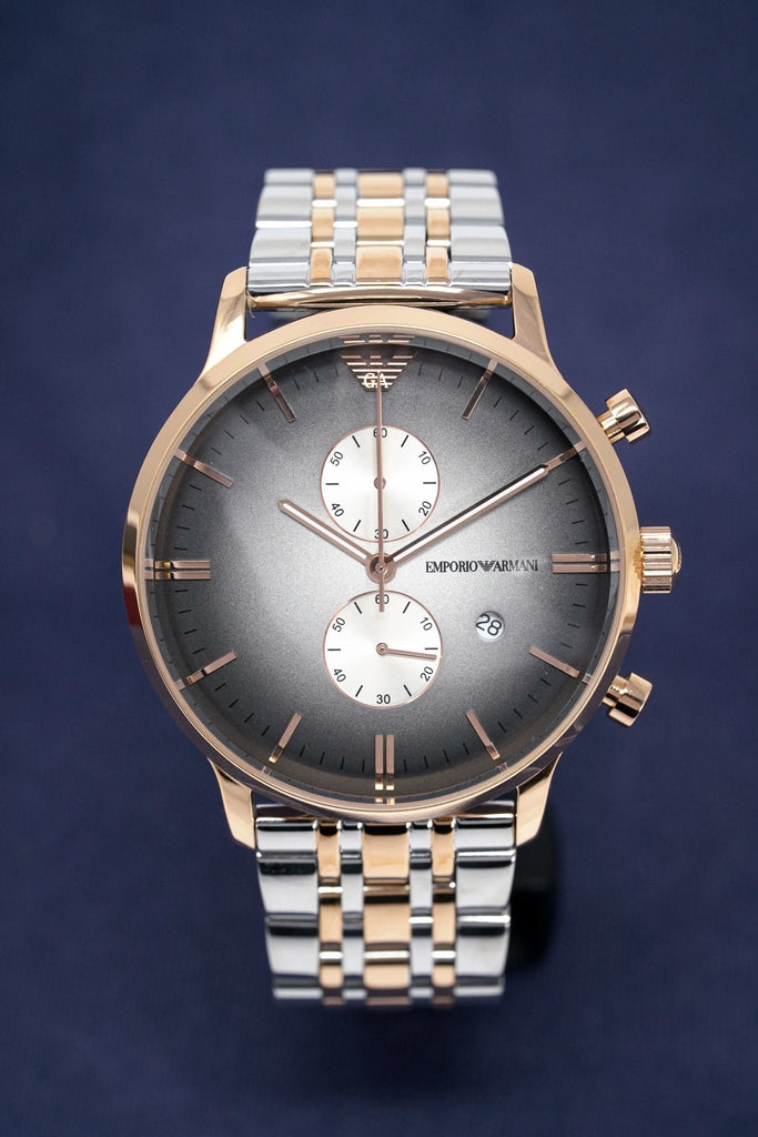 Emporio Armani Gianni Chronograph Grey Dial Two Tone Steel Strap Watch For Men - AR1721 Buy Now By Emporio Armani