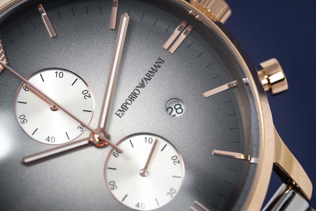 Emporio Armani Gianni Chronograph Grey Dial Two Tone Steel Strap Watch For Men - AR1721 Buy Now By Emporio Armani