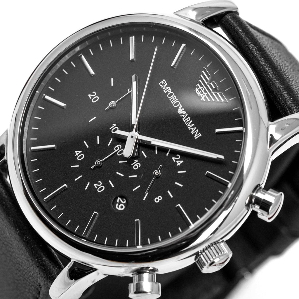 Emporio Armani Luigi Chronograph Black Dial Black Leather Watch For Men - AR1828 Buy Now By Emporio Armani