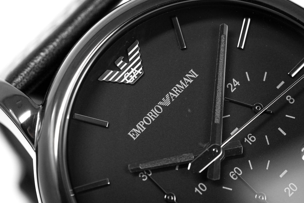 Emporio Armani Luigi Chronograph Black Dial Black Leather Strap Watch For Men - AR1737 Buy Now By Emporio Armani