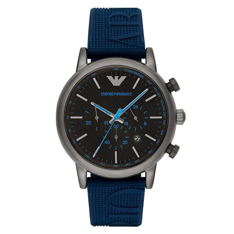 Emporio Armani Luigi Chronograph Black Dial Blue Rubber Strap Watch For Men - AR11023 Buy Now By Emporio Armani