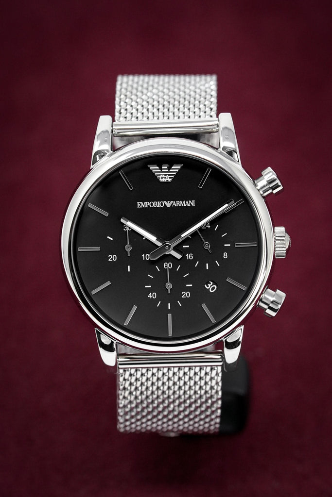Emporio Armani Luigi Chronograph Black Dial Silver Mesh Bracelet Watch For Men - AR1811 Buy Now By Emporio Armani