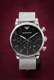 Emporio Armani Luigi Chronograph Black Dial Silver Mesh Bracelet Watch For Men - AR1811 Buy Now By Emporio Armani