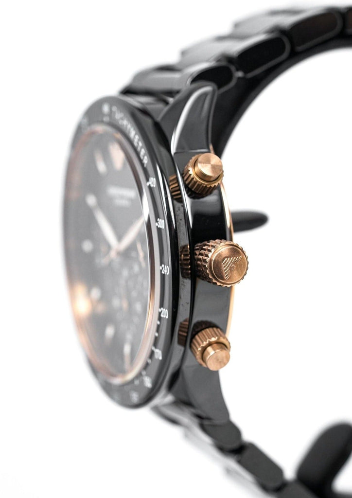 Emporio Armani Mario Ceramic Chronograph Black Dial Black Steel Strap Watch For Men - AR70002 Buy Now By Emporio Armani