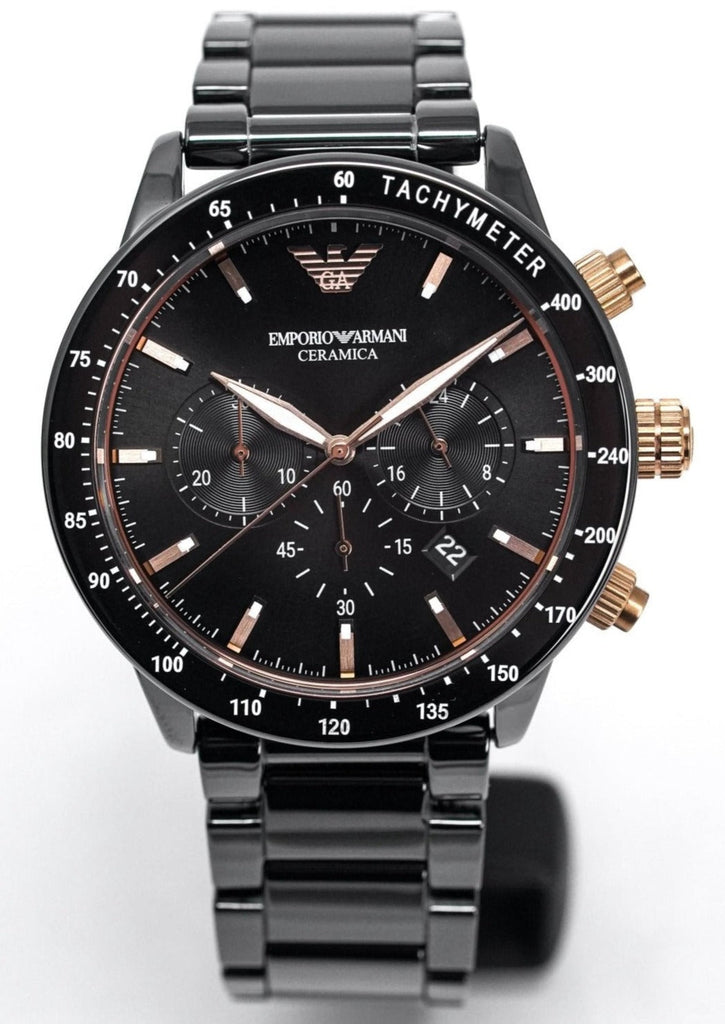Emporio Armani Mario Ceramic Chronograph Black Dial Black Steel Strap Watch For Men - AR70002 Buy Now By Emporio Armani