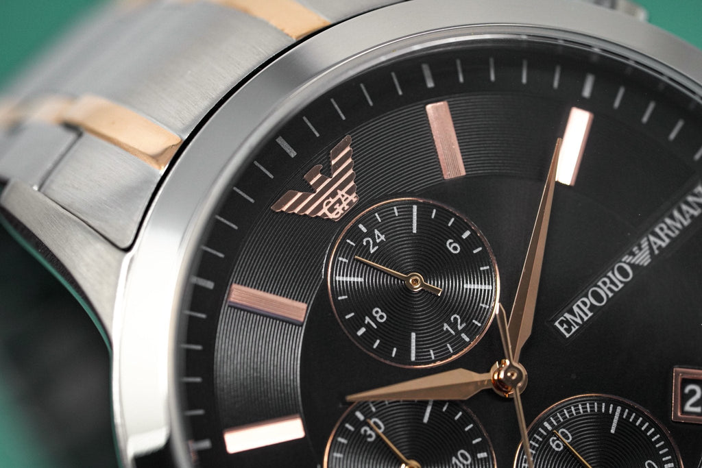 Emporio Armani Renato Chronograph Black Dial Two Tone Steel Strap Watch For Men - AR11165 Buy Now By Emporio Armani