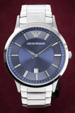 Emporio Armani Valente Quartz Blue Dial Silver Steel Strap Watch For Men - AR11085