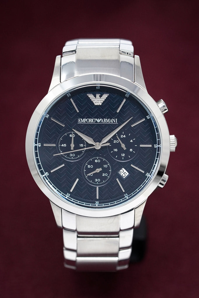 Emporio Armani Renato Chronograph Blue Dial Silver Steel Strap Watch For Men - AR2486 Buy Now By Emporio Armani